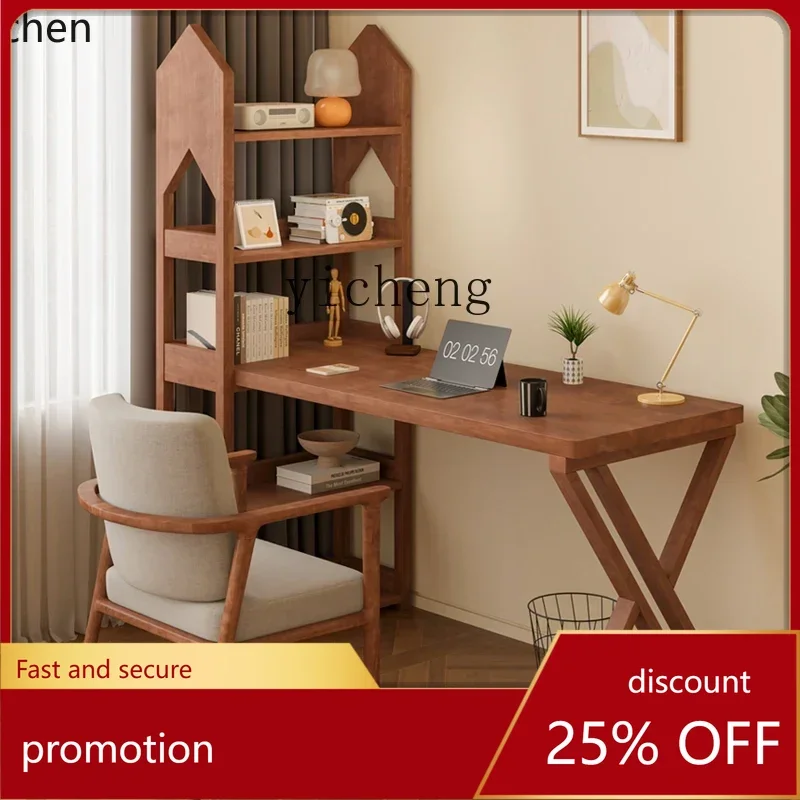 

HXL Living Room Household Small Unit Computer Desk Study Solid Wood Desk Bookshelf Integrated Table