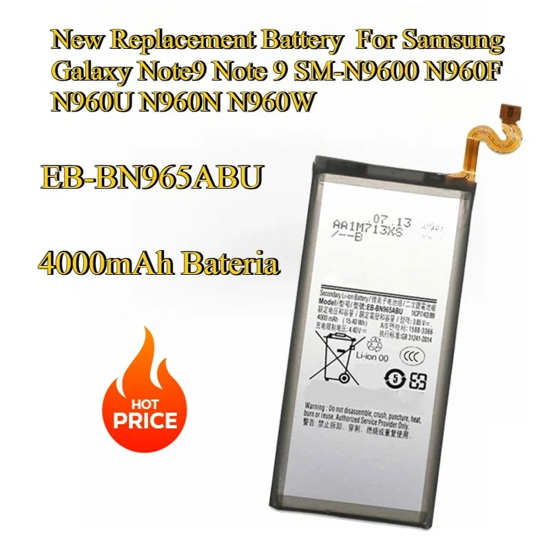 For Samsung Galaxy Note9 Note 9 SM-N9600 N960F N960U N960N N960W  4000mAh Bateria EB-BN965ABU Replacement Battery