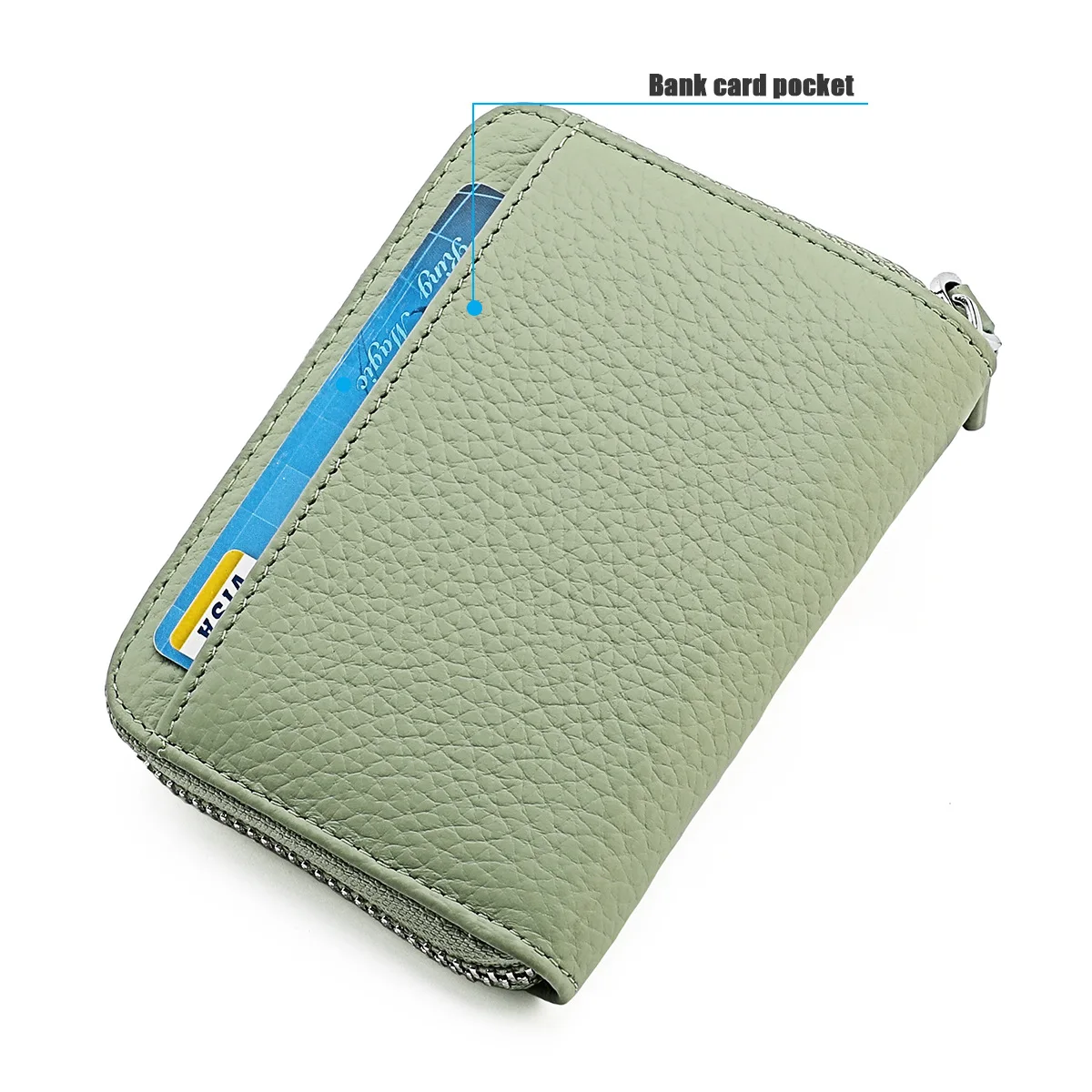 2024 RFID Genuine Leather Card Wallet Men Women Purse with Coin Pocket Zipper Credit Card Holder Small Japan Style Green Wallets