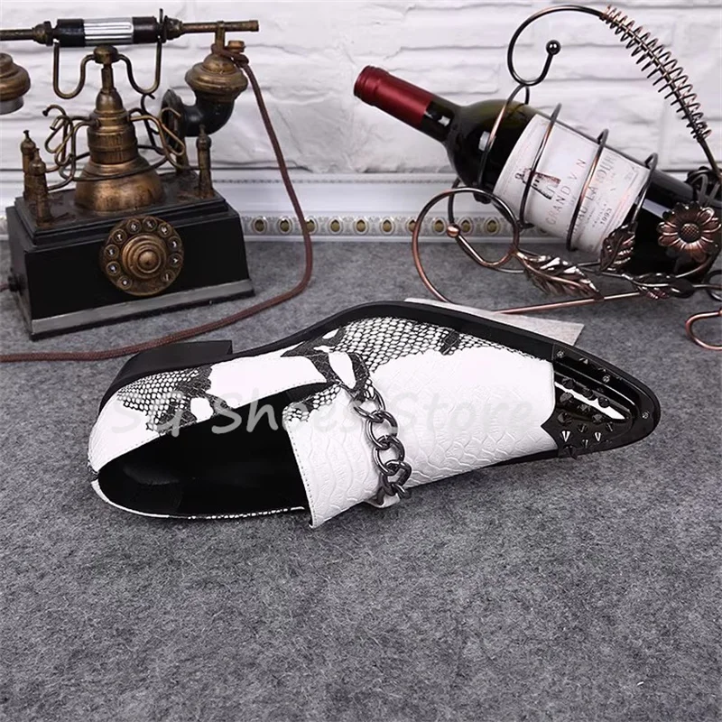 أحذية رجالية عادية جلد طبيعي سلسلة مشبك المتسكعون مختلط اللون جلد الثعبان نمط الذكور في الهواء الطلق القيادة الشقق أحذية من الجلد #4