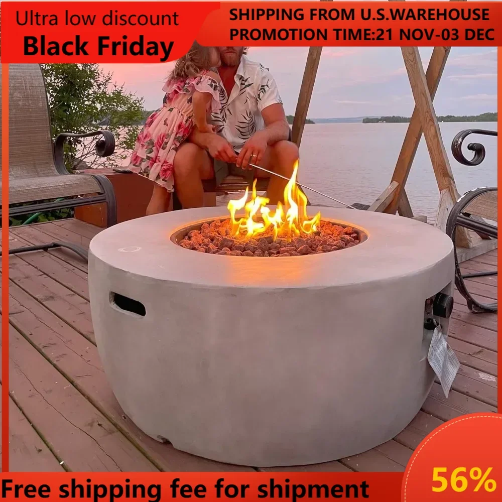 36 in. Outdoor Round Propane Gas Smokeless Fire Pit with Sturdy Faux Concrete Base, Quick Ignition and Gas Regulato