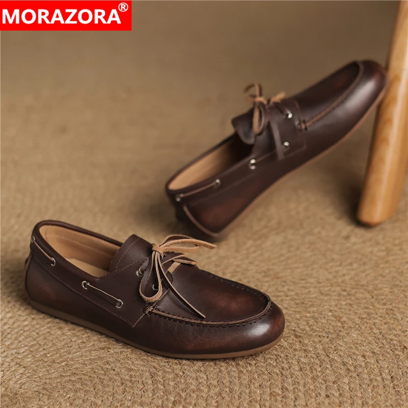 

NORAZORA Ins Fashion, модная обувь из натуральной кожи, женские туфли на плоской подошве, на шнуровке, ручной работы, в стиле ретро, женские туфли на плоской подошве, повседневные лоферы