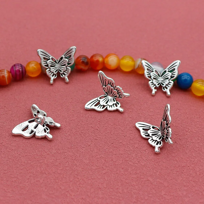 10pcs/Lot Pretty Cubic Antique Silver Color Butterfly Ornaments Charms 15x14mm DIY Rings Bracelets Necklace Jewelry Pendants