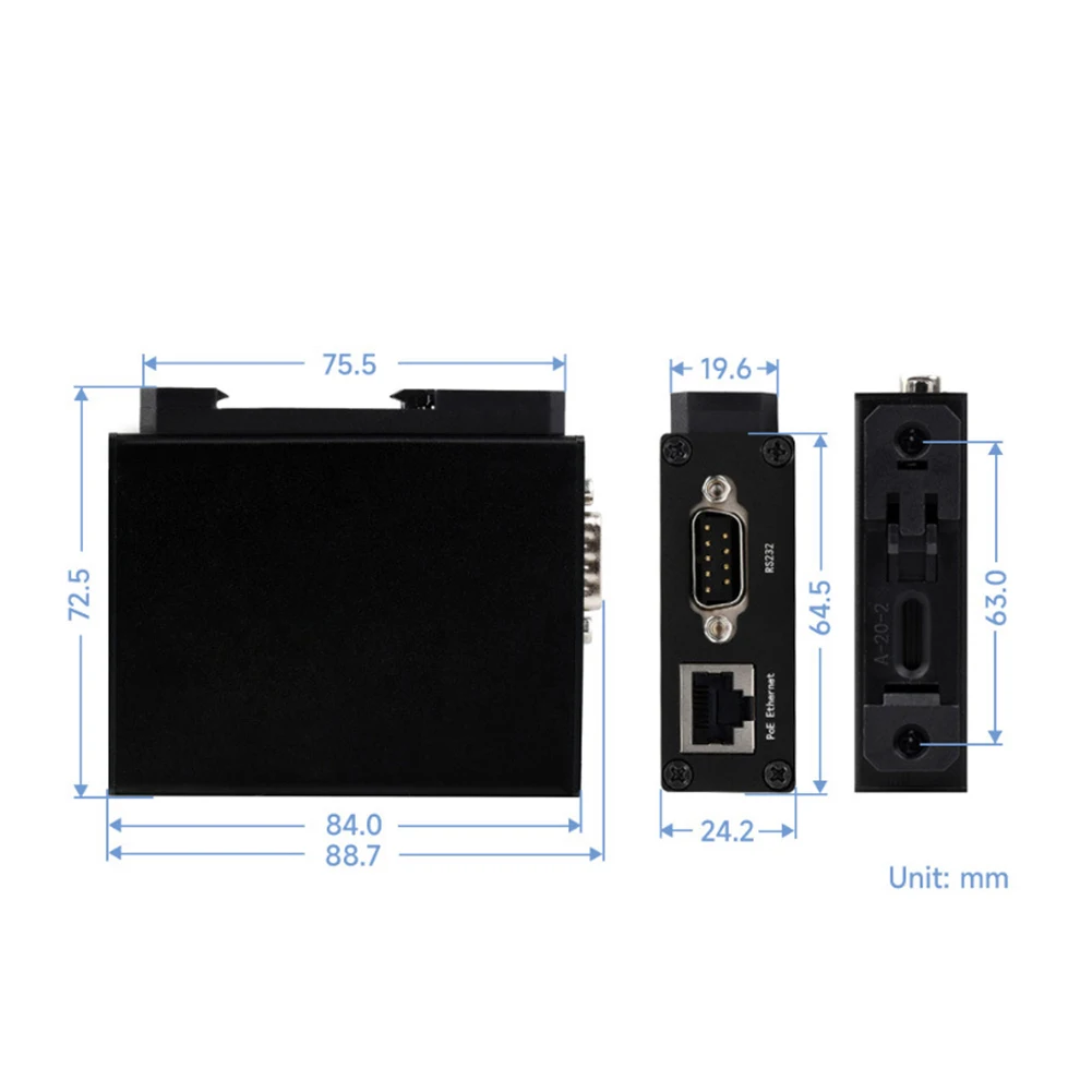 Waveshare Przemysłowy izolowany moduł Ethernet RS232/485/422 na RJ45 TCP/IP na moduł szeregowy typu szynowego Serwer szeregowy [z POE]