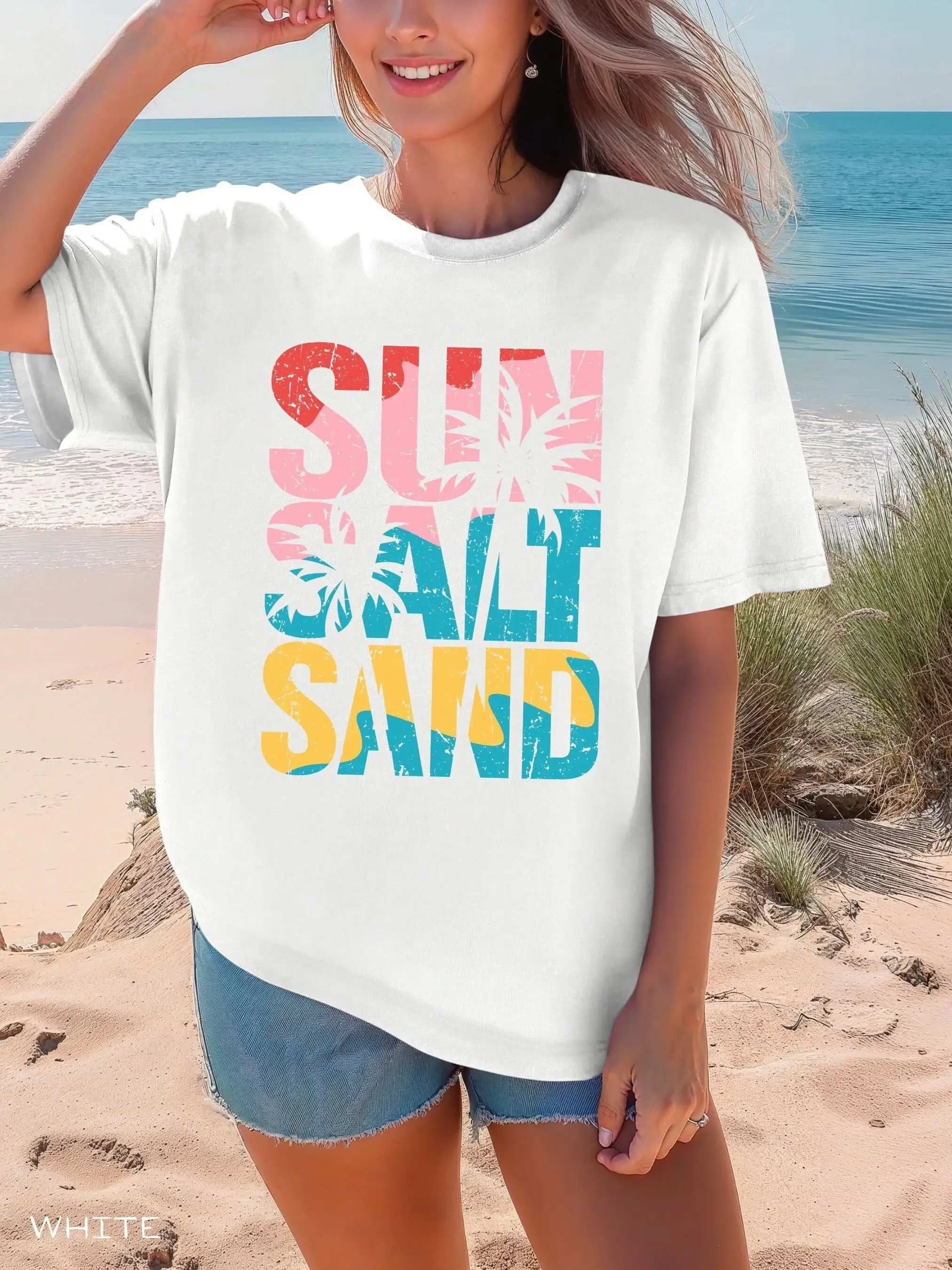 Sun Salt Sand Beach T Shirt Trendy For Women Summer Vacation Retro Comfort Colors Oversized