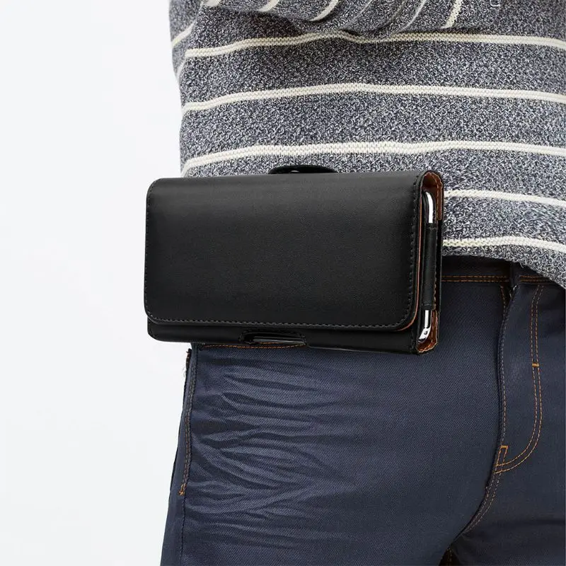 téléphone pochette ceinture horizontale en cuir PU pour hommes