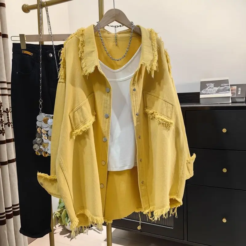 

Raw edge denim shirt jacket 2025 spring and autumn new Korean version casual loose design top