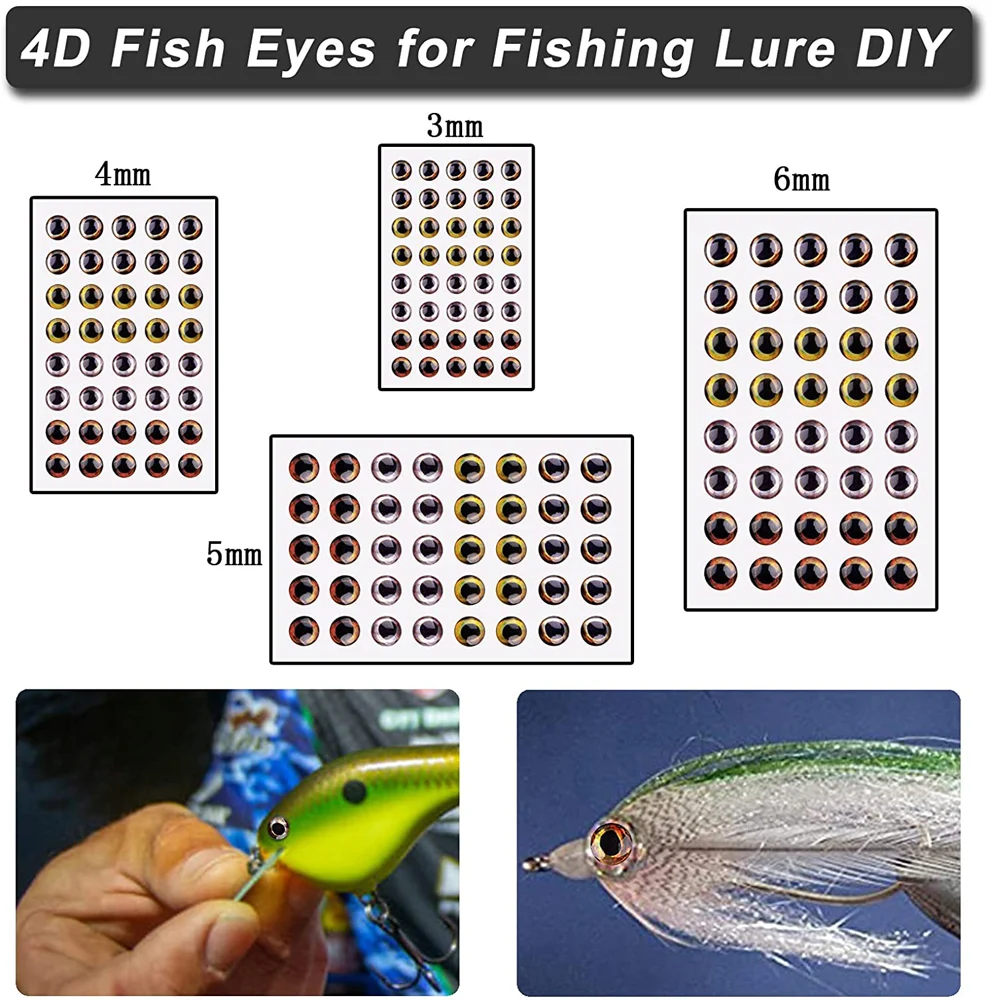 160Pcs Fishing Eyes set 4D Realistic for Lure Fish Eyes 3mm 4mm 5mm 6mm Fly Tying Lures simulation Crafts DIY Making Accessories