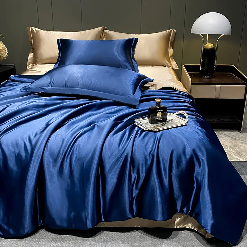 2025 Sophisticated Light Luxury Bedding Set, 4PCS, 1.5m Queen Bed, Washed Silk, Elegant Solid, with Sheets & Pillowcases.