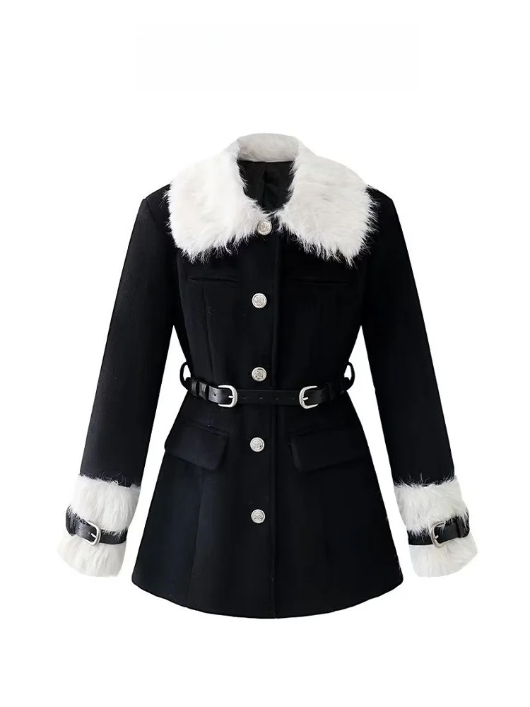 

Thiened Woolen Coat Women's Autumn Winter Korean Sle High Faion Bla Long Coat Medium Length Fluffy Outerwear Jaet