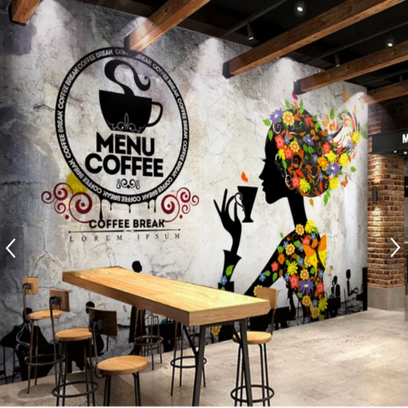 

Retro Nostalgic Cafe Shop Gray Cement Wall Background Mural Wallpaper 3D Cafe Industrial Decor Wall Paper 3D Papel De Parede