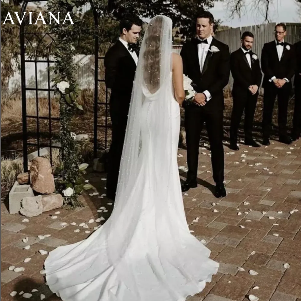 Aviana-Vestido De novia blanco con tirantes finos y cuello en V, traje De boda con botones, sin mangas, Espalda descubierta, sencillo, De licra, 2023