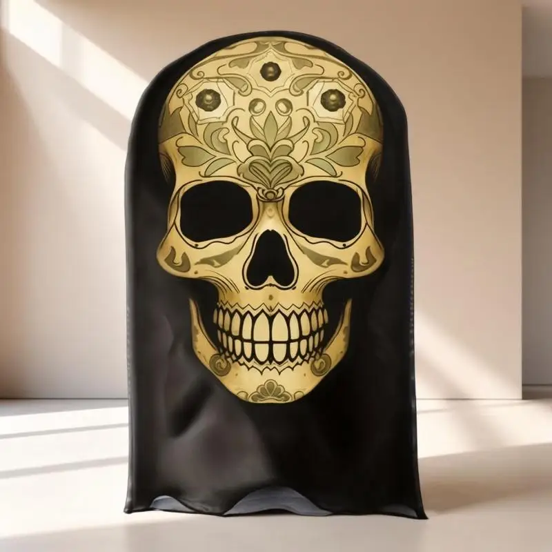 Golden Skull Mask with Patterned Totem Decoration – Inspired By The Mexican Day of The Dead. Featuring Hollow Eye Sockets