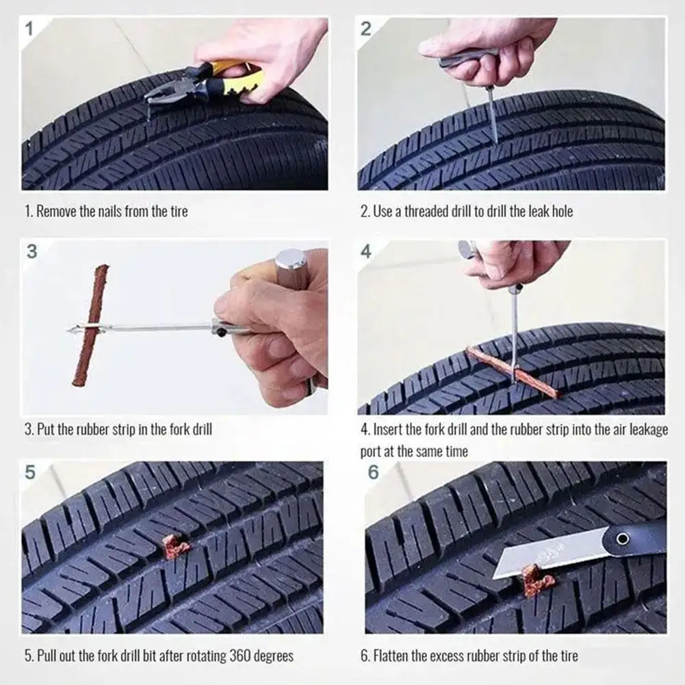 12pcs/Box Car Tire Repair Kit Puncture Emergency Repair Tools Car Motorcycle Bicycle Tyre Repairing Tool Set Rivet Tools