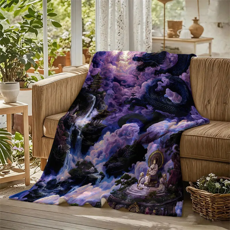 Mystic Chinese Dragon Flannel Blanket Perfect for Sofa Office Bed Travel Sleep Read Relax Camping Four Season Use
