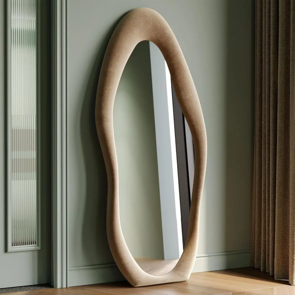 

63 x 24 Large Wall Mirror, Lanel-Wrapped Wooden Floor Mirror, Wavy Design for Wall or Leaning, Ideal for Home Décor