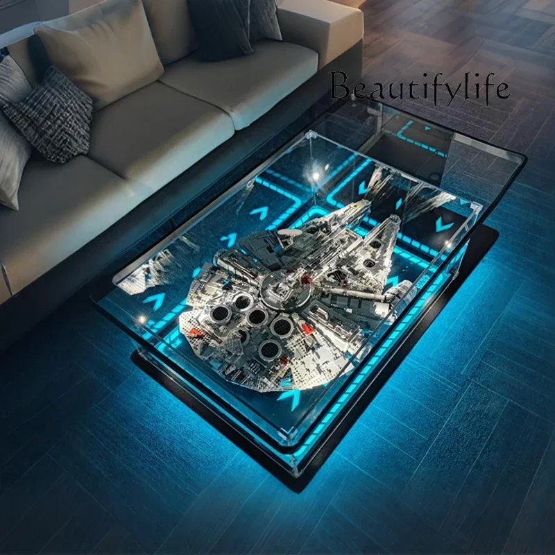 Jj Modern simple living room home coffee table acrylic display box building block model dust cover advanced sense