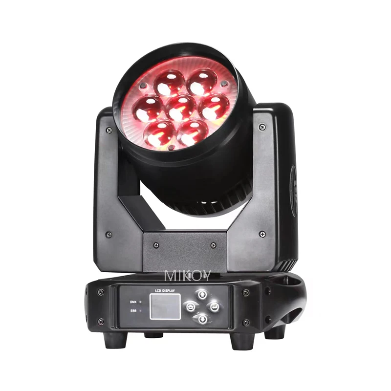 7X40W LED Zoom Colored Moving Head Light RGBL Beam Light DMX Control Stage Effect Dj Disco Nightclub Party Wedding Dance