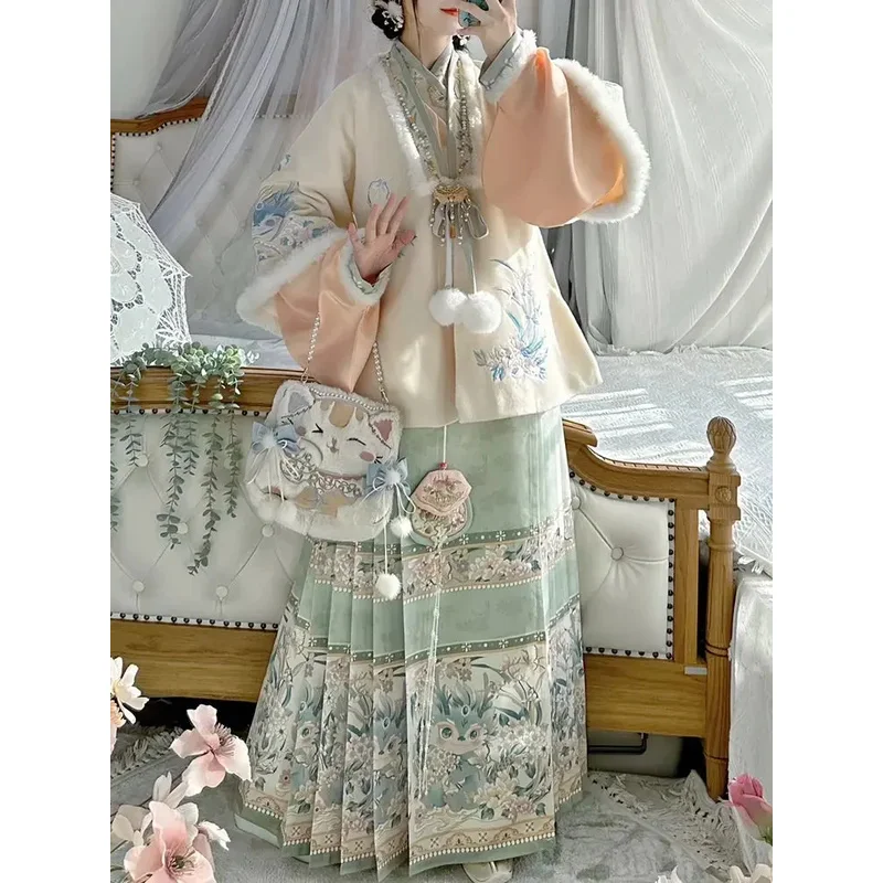 

Sky04 Теплый женский костюм Hanfu в китайском стиле с вышивкой и воротником в стиле Мин, пальто с перекрестным воротником, зимний новогодний Han44Si!