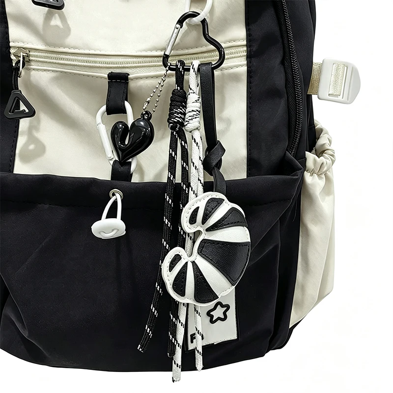 New Braided Rope Croissant Keychain Heart For Bag Ox Horn Pendant Bread Shape Leather Mobile Phone Lanyard Bag Decoration