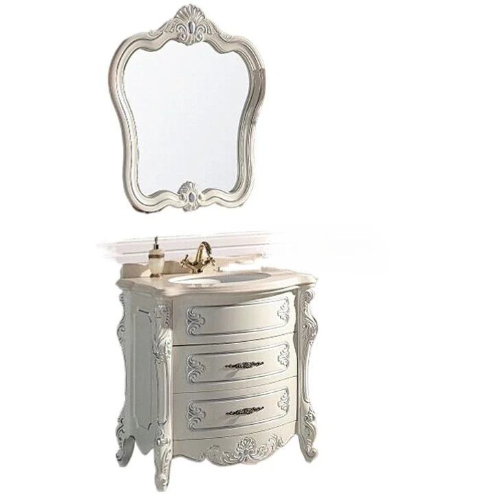 European Bathroom Cabinet, Red Oak Bathroom, Marble Integral Sink Basin, Antique Floor Combination