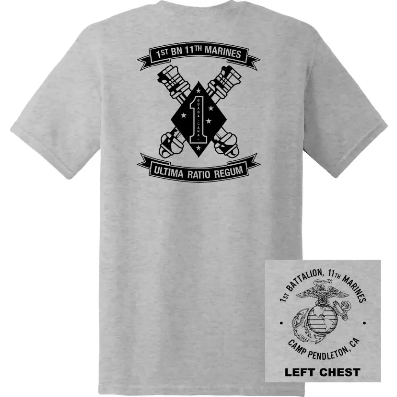 قوات مشاة البحرية الأمريكية - الكتيبة الأولى، تي شيرت فوج مشاة البحرية الحادية عشر 100% قطن برقبة دائرية وأكمام قصيرة تي شيرت رجالي صيفي كاجوال #4