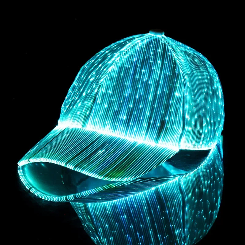 LED ไฟเบอร์ออปติกนีออนหมวกชาวประมงเปลี่ยนสีหมวกชาวประมงไนท์คลับคอนเสิร์ตบาร์ Prop Hip Hop Dance เวทีตกแต่ง