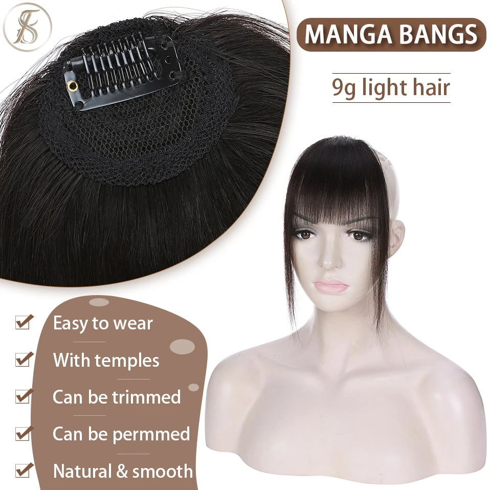 Tess franja de cabelo natural 9g, cabelo humano com templos, 11 polegadas, acessórios de peruca falsa invisível, clipe em franja para mulheres