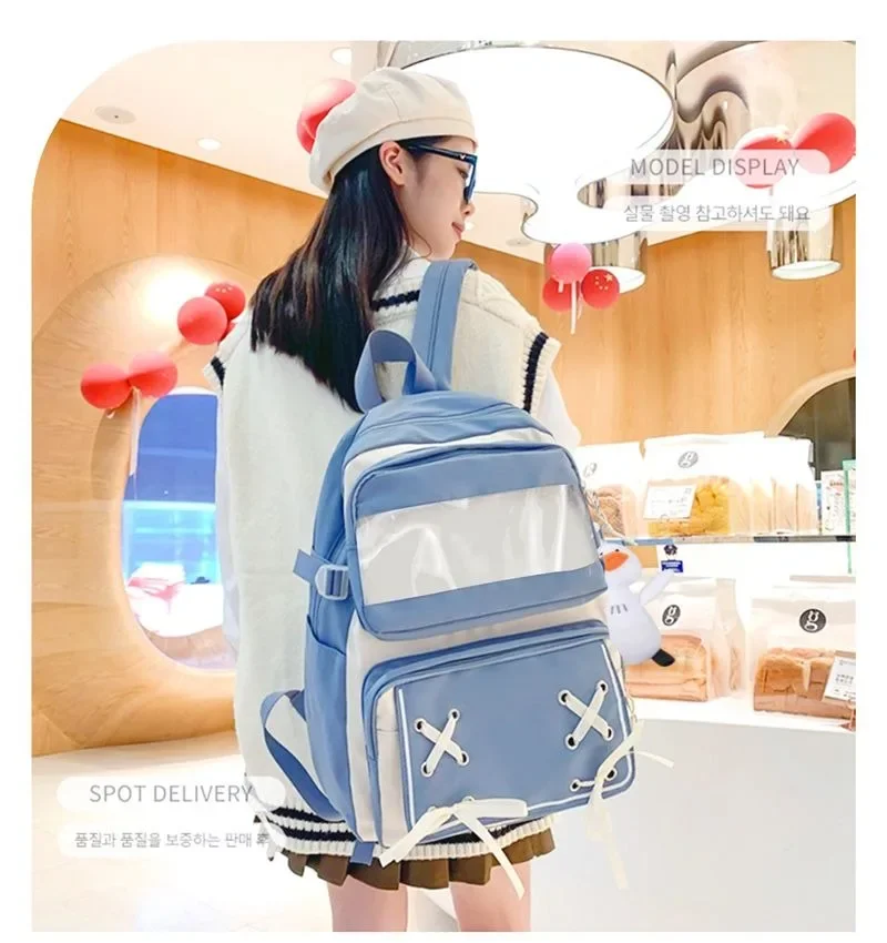 Tas punggung sekolah anak laki-laki dan perempuan, ransel kapasitas besar Mochilas Anime 44 × 32 × 13cm, hitam biru Pink, pesta telur, siswa anak-anak remaja