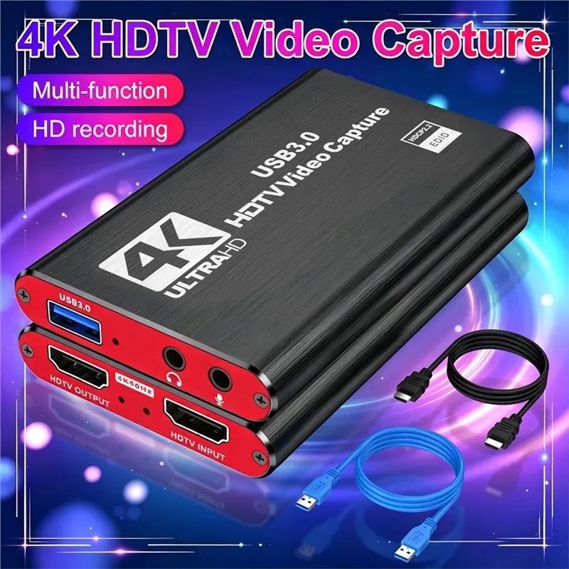 AT82-Game For PC Recording 4K USB 3.0 Video Capture Card -Compatible 1080P HD Video Recorder Grabber Mic Audio