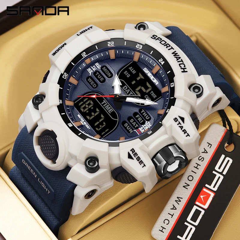 SANDA LED Digital Men Watch G Style Military Sports Electronic Double Display Date waterproof Quartz Watch Relogio Masculino