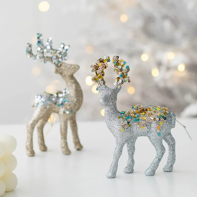 Christmas Tree Hanging Pendants Small Xmas Deer Oranments Xmas Elk Merry Christmas Decor Happy New Year 2023 White Deer