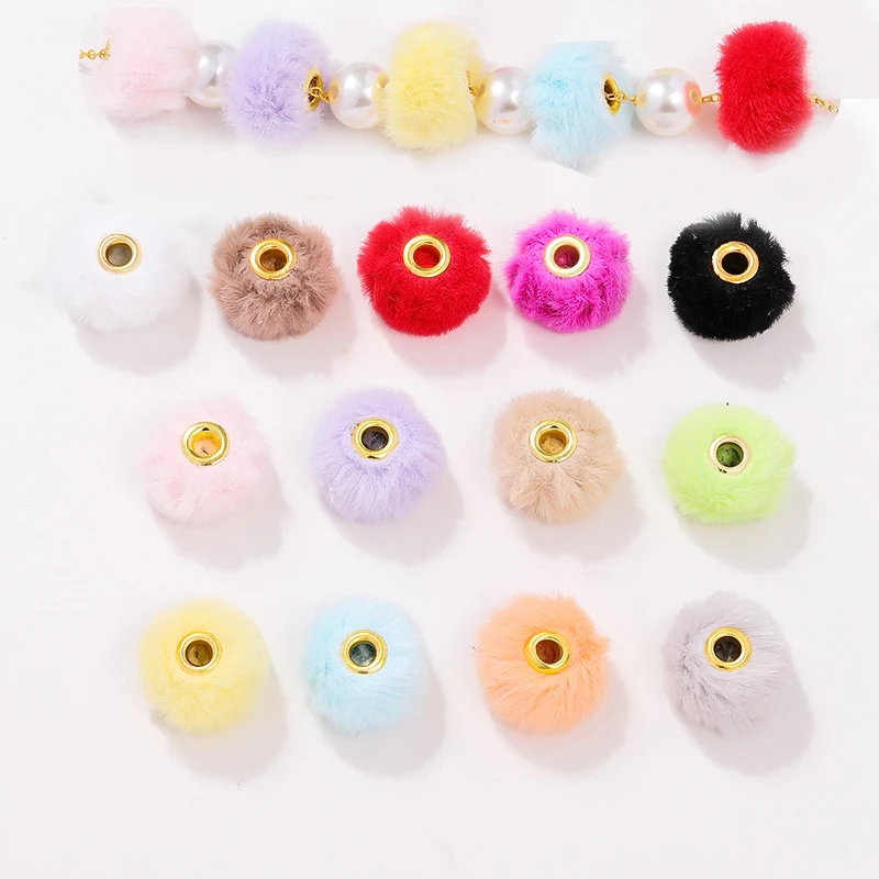 

20pcs Plush Fur Covered Big Hole Charms Beads Diameter 20mm Pompom Charm Pendant for DIY Necklace Bracelet Jewelry Findings