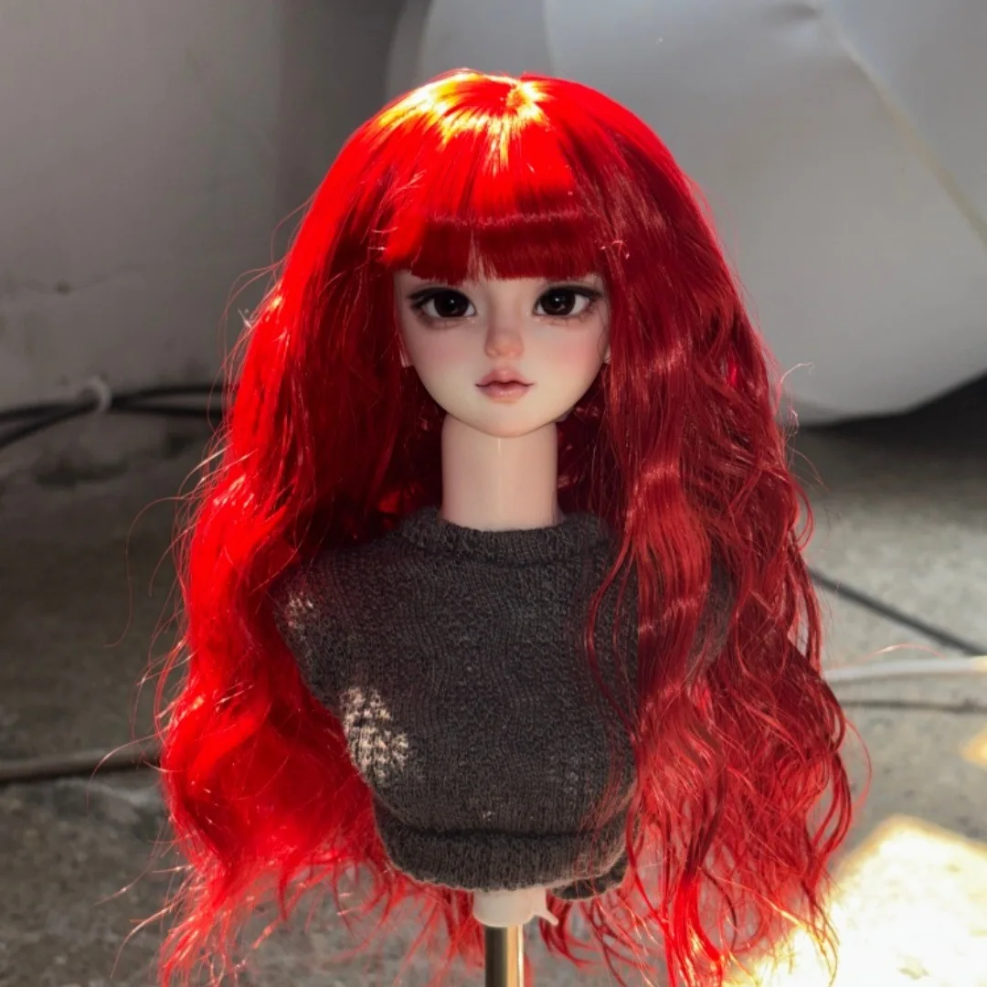 

Wine Red Full Bang Long Curly Wig for 1/3 1/4 1/6 BJD SD Doll Heat Resistant Silk Dolls Accessories Sweet Lolita Dress Up