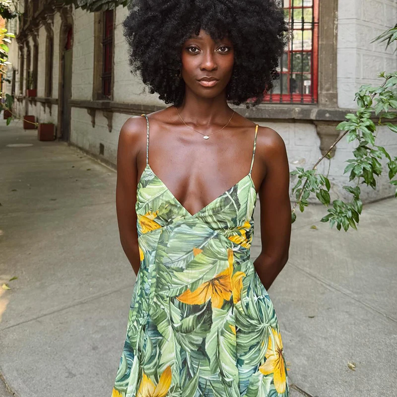 Kwiatowy nadruk bez pleców sznurowana sukienka na ramiączkach dekolt w serek bez rękawów cały mecz wakacje krótka sukienka plażowa letnie ubrania damskie 2025 nowość