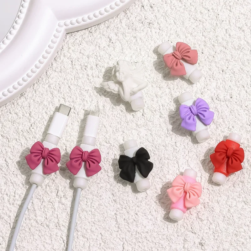 Cartoon Bow Cable Protector Cover for Iphone 13 12 11 Series Universal Phone Charger Headphone Cord Protector Accessories