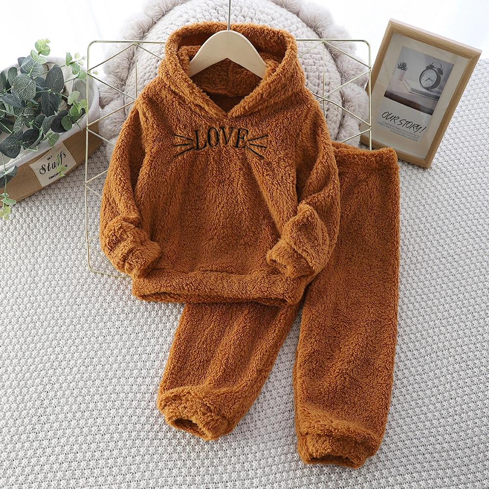 

Kids Clothes Autumn Fashion Cat-embroidered Top+Pants 2-piece Warm Home Wear Sets Girls Clothing Sets