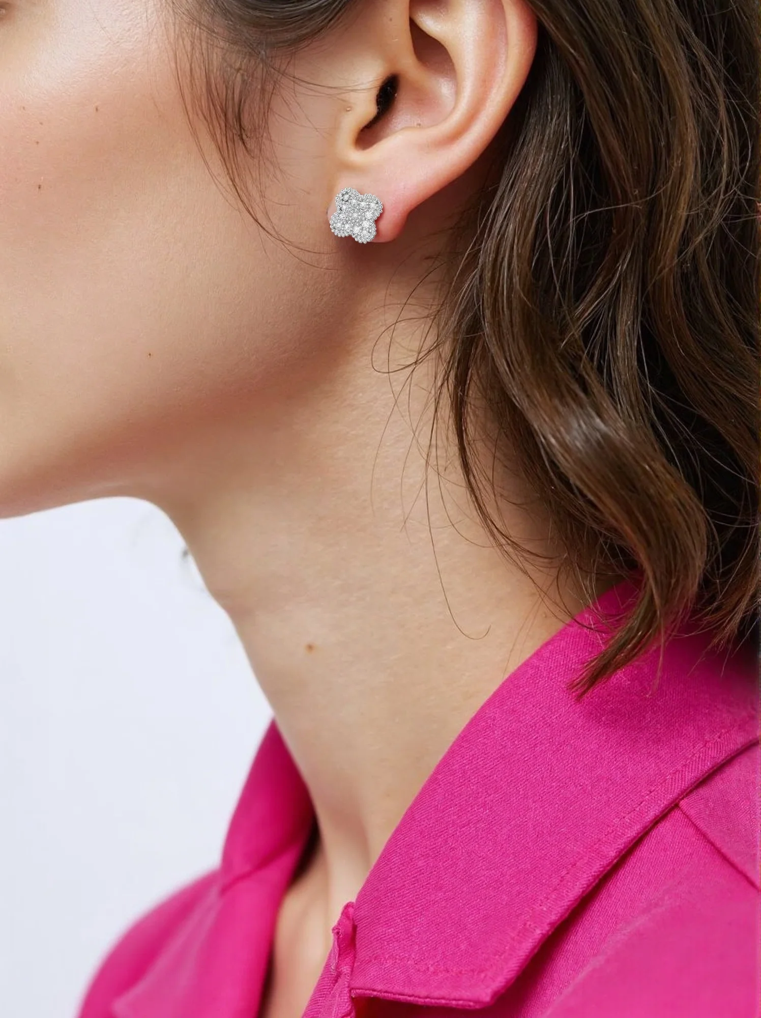 TK Shiny Flower Ear Stud For Women Men Luxury Elegant White Gold Color Earring Daily Fashion Jewelry Gift Wholesale KBE003-1