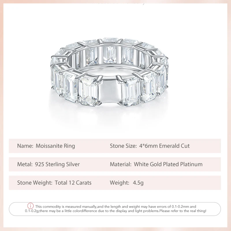 Follow Cloud 4*6mm Emerald Cut Moissanite Engagement Ring for Women 12 Carats Wedding Band S925 Sterling Silver Fine Jewelry