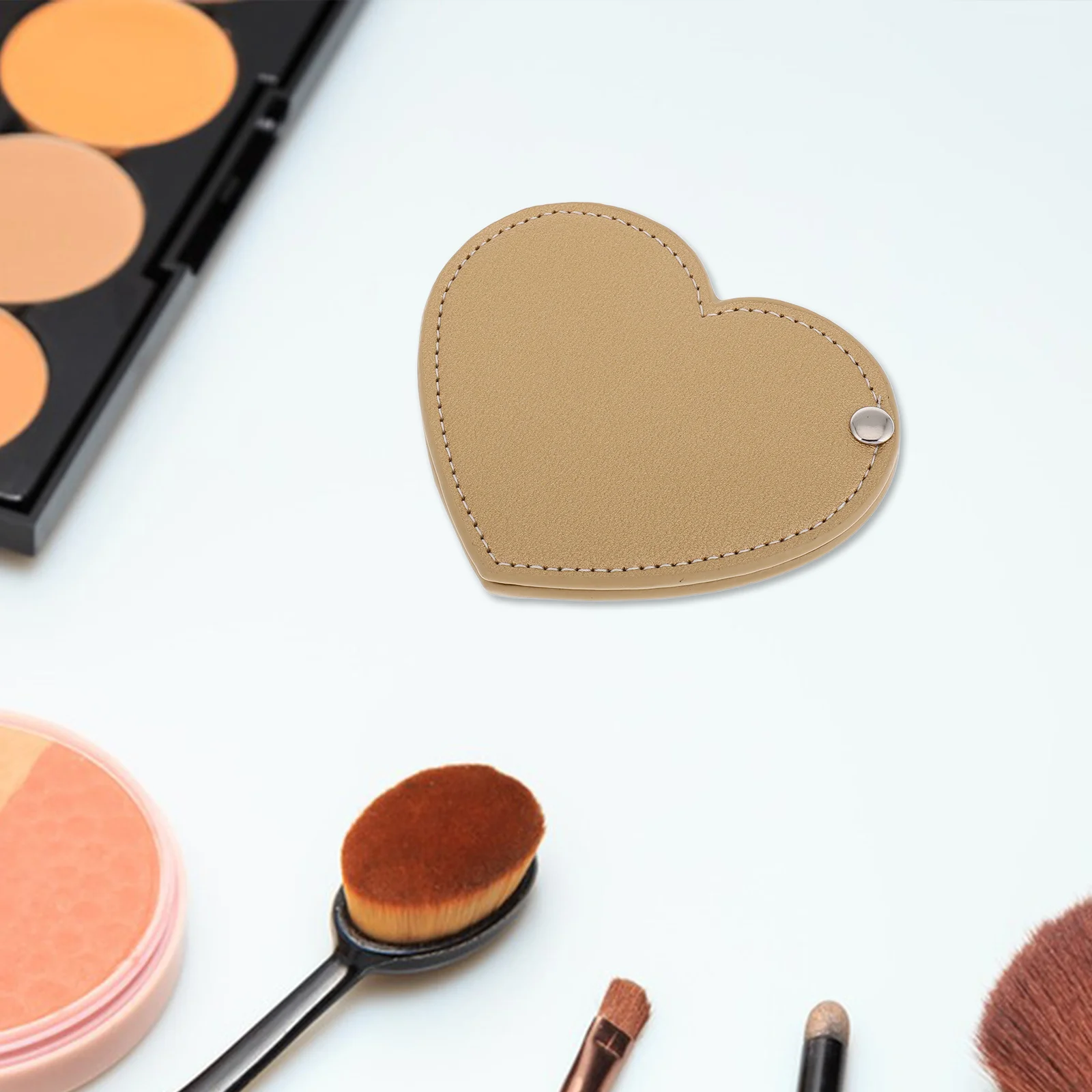 

Small Heart Shaped Compact Mirror PU Cover Portable Makeup Mirror for Travel Camping Daily Use Ladies Use Small Mirrors