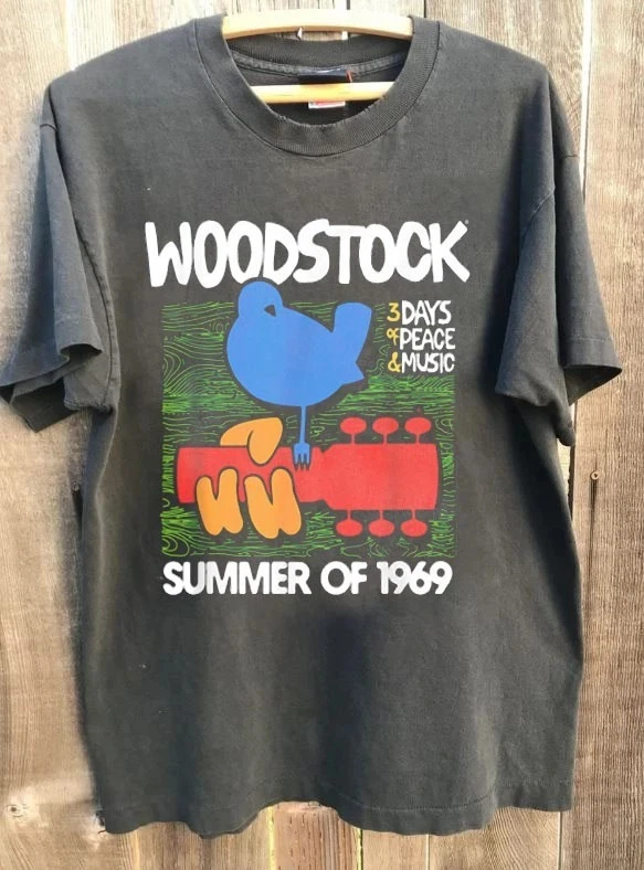 

Plus Size Summer Women's Vintage Woodstock Print T-shirt Cotton Breathable Stylish Versatile Street Style Oversized