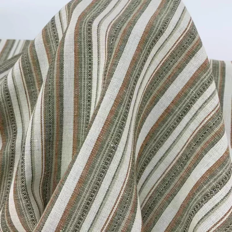 Pastel Linen Cotton Tri-Color Striped Woven Fabric for Shirt Set Pillow DIY Craft Clothing Upholstery Lightweight Soft Fabric