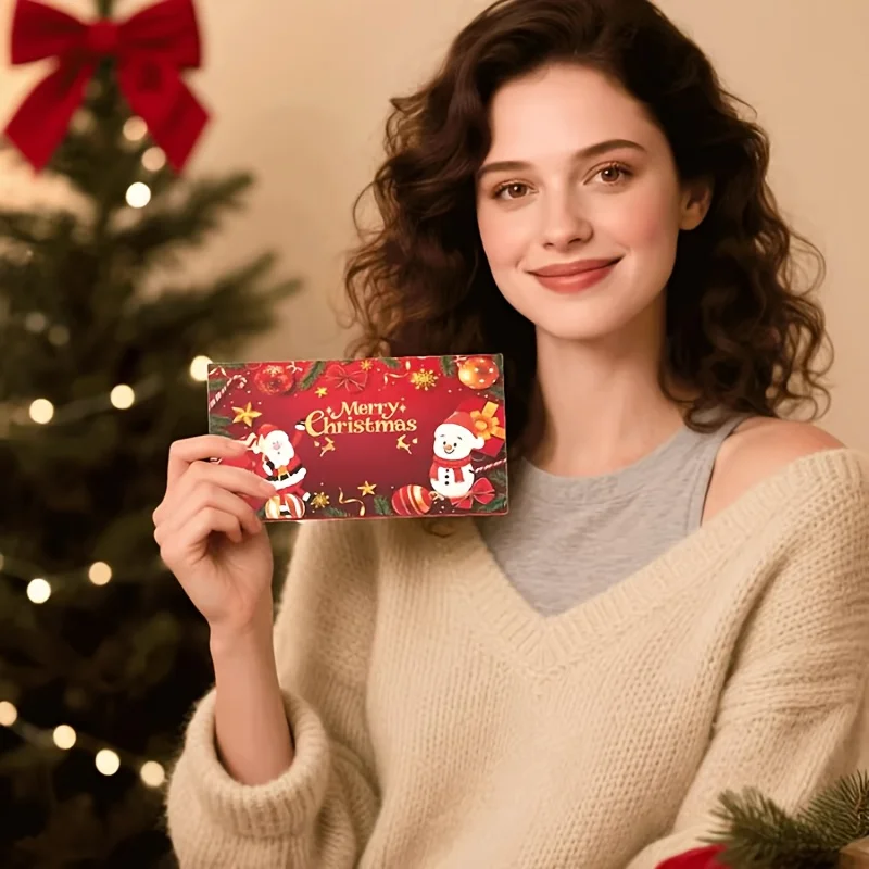 

Santa Money Card Holder Envelope, 6-Slot Red Folding Cash Holder with Butterfly Design for Christmas, Birthday