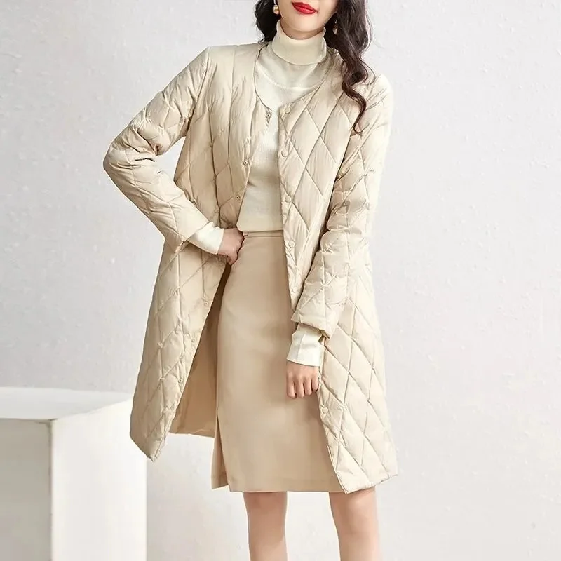 

Winter New Korean Cotton Coat Round Neck Long Sleeve Inner Lining Medium Length Lightweight Slim Cotton Dress Women JJ184