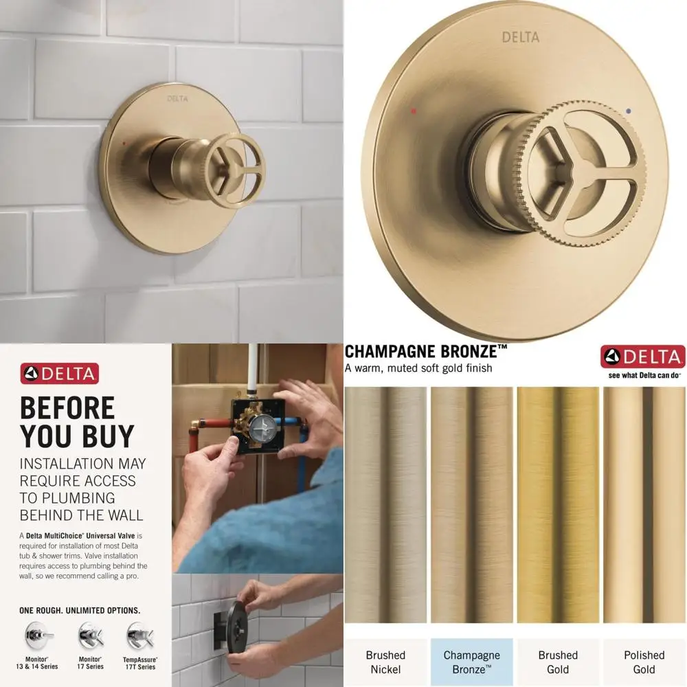 Single-Function Trim Kit, Brushed Gold Handles, Shower Faucet System, Champagne Bronze