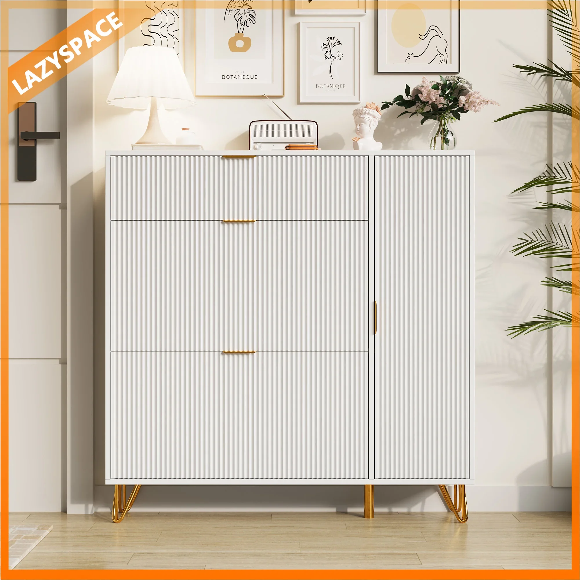 Scarpiera Lazyspace con 2 ribalta e 2 ante, 110x24x114,5 cm, scarpiera stretta, cassettiera per scarpe da corridoio nel corridoio