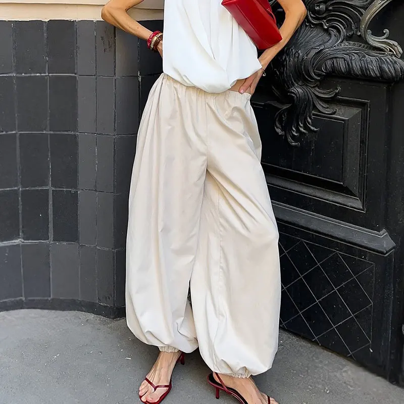 Pantalones Largos de Cintura Alta para Mujer, 100% Algodón, de Alta Calidad, Estilo Casual, Pantalones Anchos de Moda, Ropa para Mujer