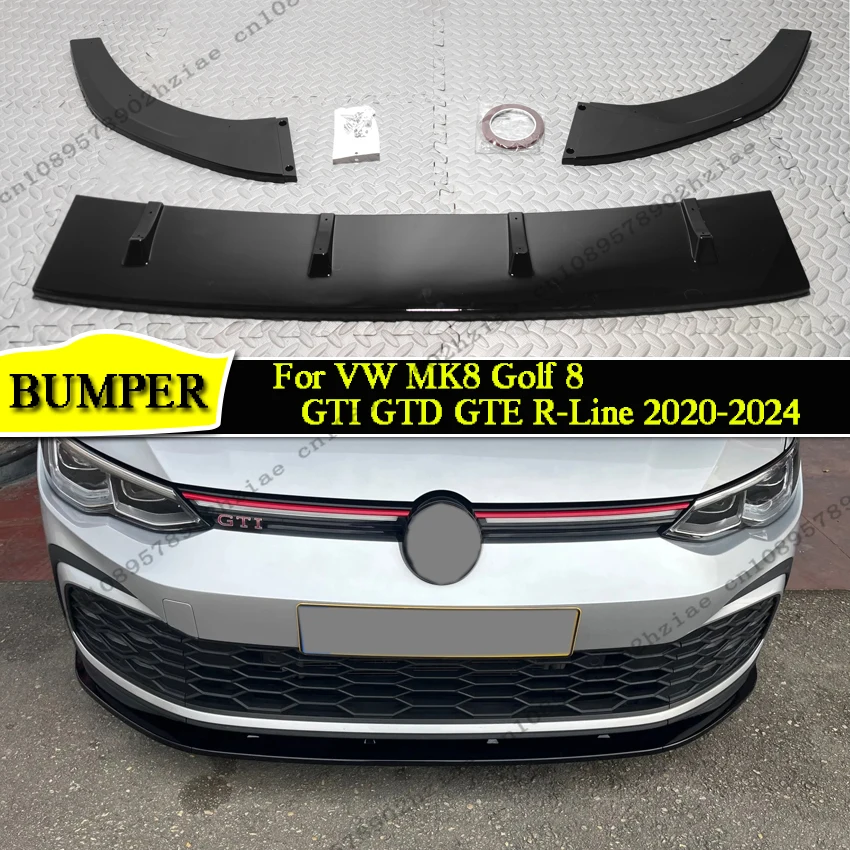 3Pcs Maxton Style Front Lip Chin Trims For VW Golf 8 GTI GTD GTE R-Line 2020-2024 Lower Side Splitters Guards Cover Accessories
