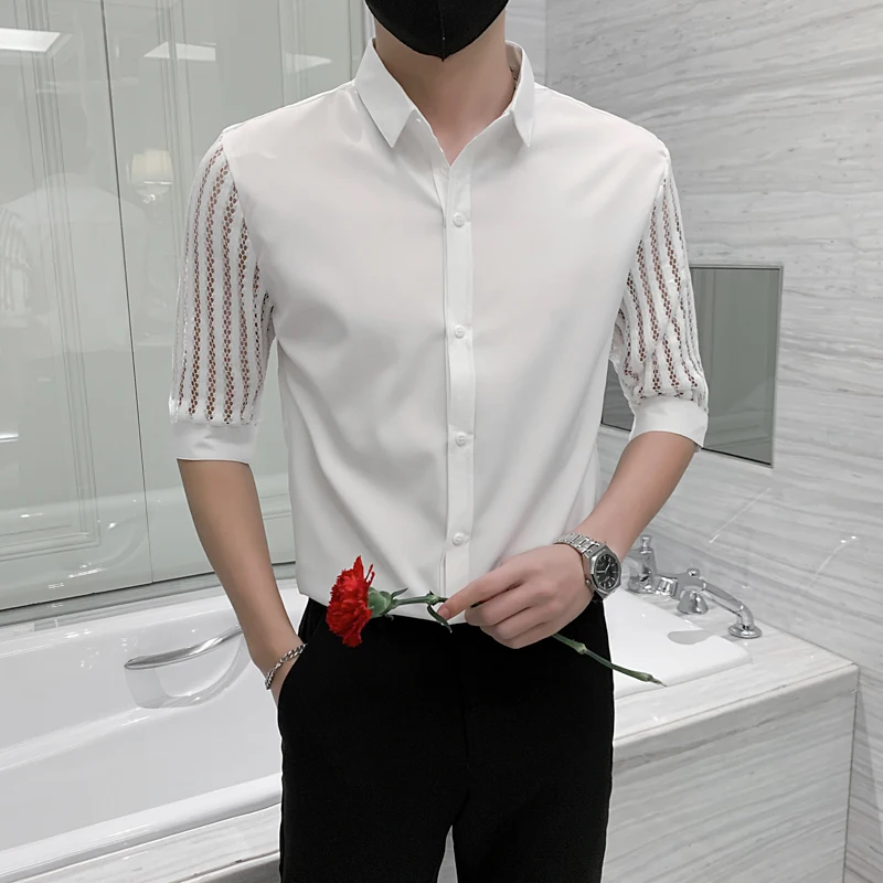 2023 British style Men Have Half Sleeves in Summer Bud Silk Short Sleeve Shirts/Male High-grade Lapel Business Shirts S-3XL