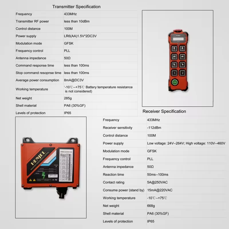 H208 HENJEL Doppelgeschwindigkeits-Industrie-Funkfernbedienung für Kräne, Schalter für Hebezeuge, Brückenkran-Steuerung – Detail 3